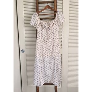 RIHOAS Floral Print Square Neck Puff Sleeve Midi Dress White‎ Purple Size S